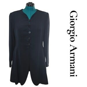 Giorgio Armani Black V-Neck Button Front Long Sleeve Jacket Blazer Womens 48/12